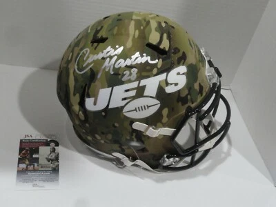 CURTIS MARTIN SIGNED NEW YORK JETS FULL-SIZE REPLICA CAMO HELMET PROOF JSA COA - Image 1 of 3