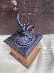 Antique Coffee Mill Grinder Hardware Cast Iron and Wood#S - Picture 1 of 15
