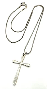 Sterling Silver Cross Pendant Necklace Serpentine Chain 19" - Picture 1 of 9