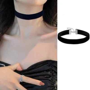 Collana girocollo in velluto da donna gotica nera vintage catena clavicola - Foto 1 di 21