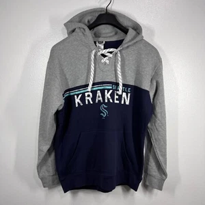 NHL Seattle Kraken Hockey Lace Up Pullover Hoodie Sweatshirt Gray Navy Large - Picture 1 of 8