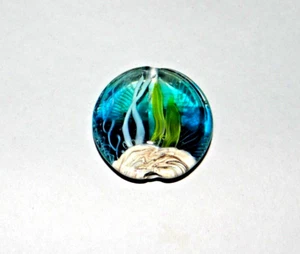 Lampwork "Under the Sea" Fossil Medallion Murano glass bead 4 cm round - Picture 1 of 5