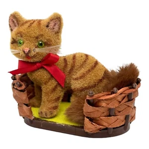 KK22 * Brown Cat in Basket Wagner Kunstlerschutz Animal Toy Vintage West Germany - Picture 1 of 11
