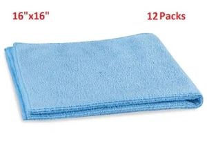Microfiber Cleaning Cloth Packs of 12 - Reusable Color Blue - 200 GSM 16 x 16" - Picture 1 of 4