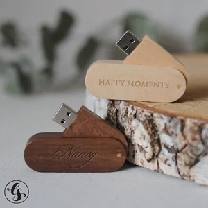 Wood USB Flash Drive 2.0 3.0 Memory Stick Personalized Custom Wooden Pen Drives - Picture 1 of 13