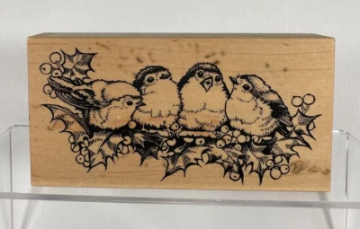 PSX ~ K-1884 Pájaros de Navidad sentados en acebo sello de goma ~ P2 Foto 1 de 2