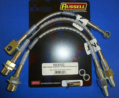 Russell 693000 Stainless Steel Braided Brake Line Hose Kit Mustang 1979-1986 - Image 1 of 2
