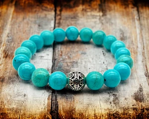 Brazalete purificador de cuentas y piedras preciosas turquesa de 10 mm hecho a mano - Imagen 1 de 5