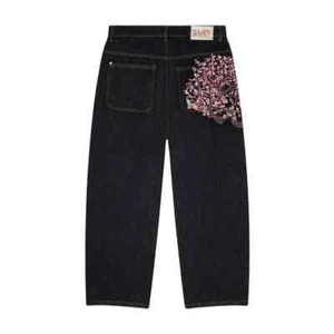 Jeans Vintage Stickerei Muster Wide Leg Hose Denim Stoff Street Wear Neu - Bild 1 von 7
