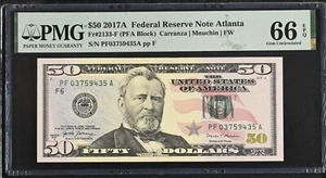 2017A $50 Federal Reserve Note Fr-2133-F Atlanta PMG66 Gem EPQ - Picture 1 of 2