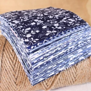 100 Mix Blue Floral 4" Cotton Squares Fabric Bundle Sewing Patchwork Supplies - Picture 1 of 6