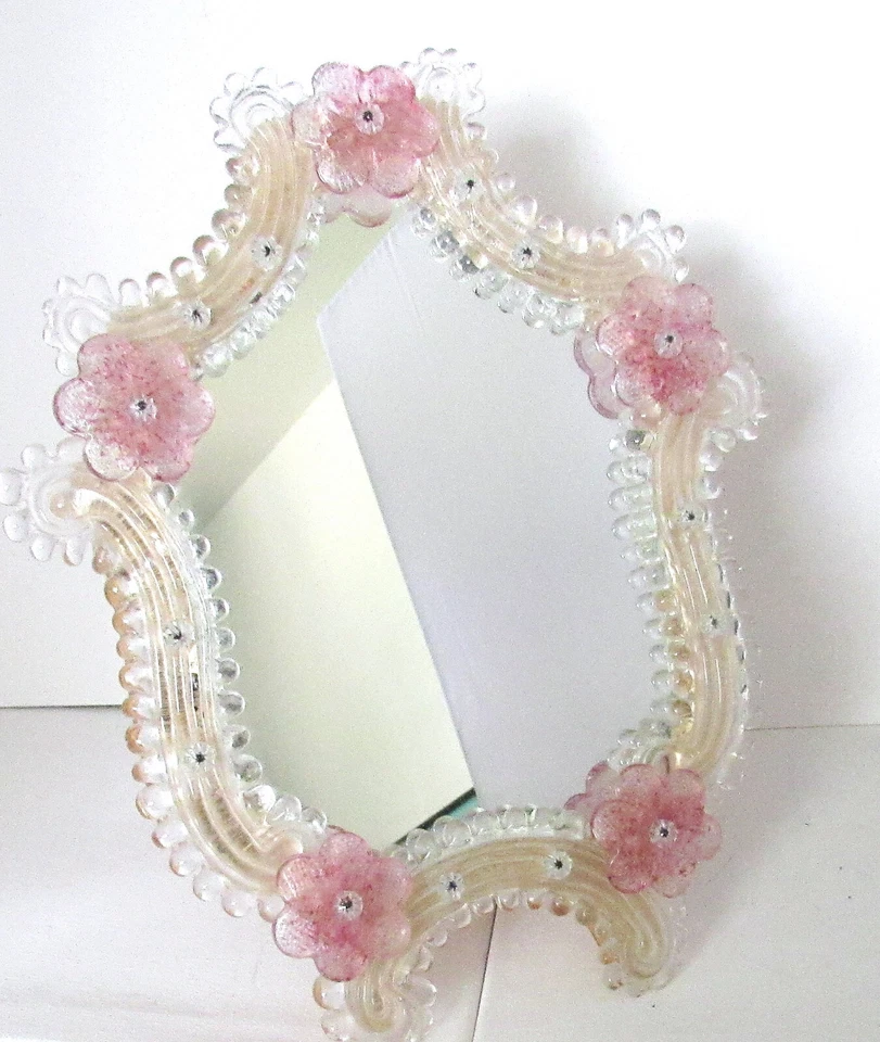 Espejo de pared/tocador floral italiano veneciano de cristal de Murano Fratelli Tosi Murano Foto 1 de 4