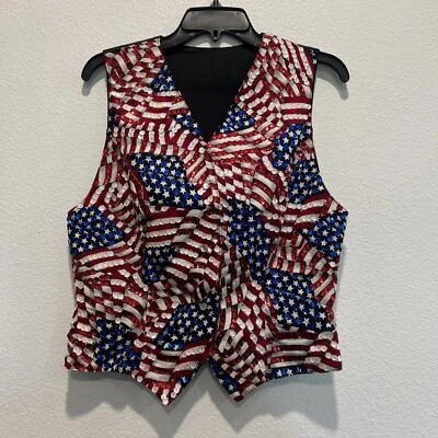 American Flag Heavily Sequin Vest Patriotic 4th of July Size Small - Image 1 of 4