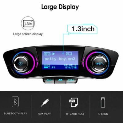 Car Bluetooth FM Transmitter Wireless Handsfree Kit MP3 Player USB Dual Charger - Image 1 of 4