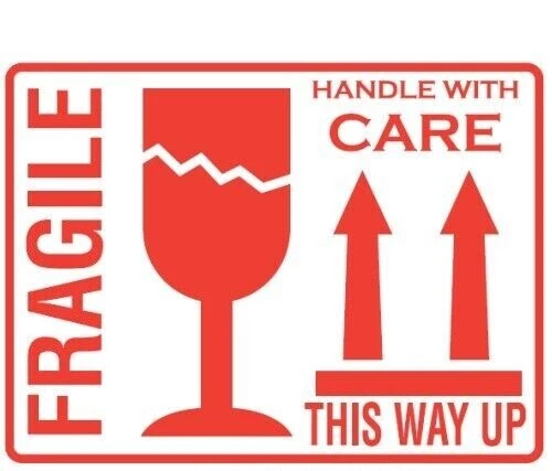 25 x Fragile This Way Up Handle With Care Red Labels Stickers 75mm x 50mm (E3)