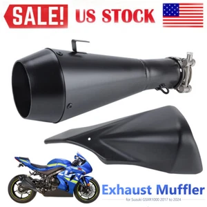 New Slip On Exhaust Matte Black Muffler w/Heat Shield For Suzuki GSXR1000 17-22 - Picture 1 of 12