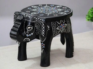 Handcrafted and Emboss Painted Colorful Wooden Elephant Shape Stool Table - Picture 1 of 6