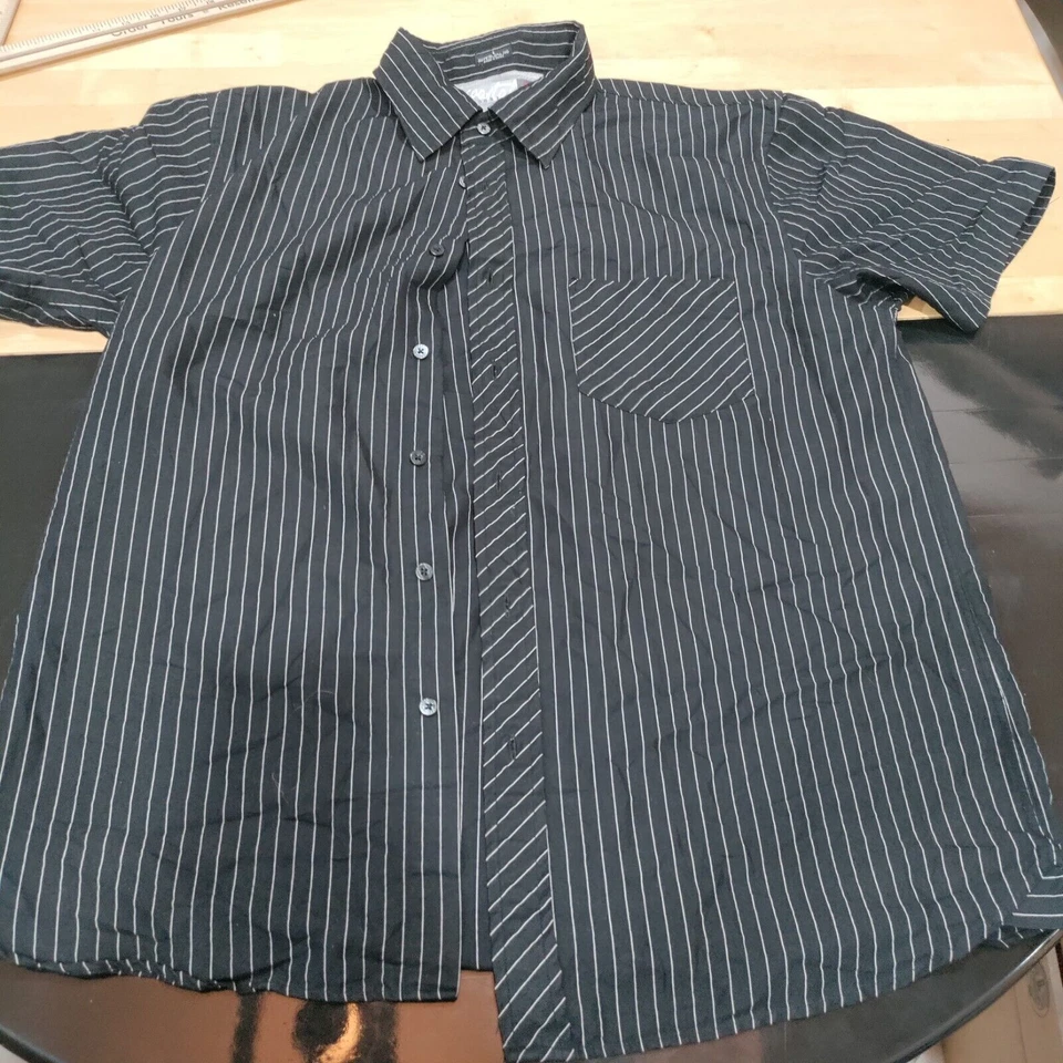 mens coastal black striped button up shirt sz l - Image 1 of 4