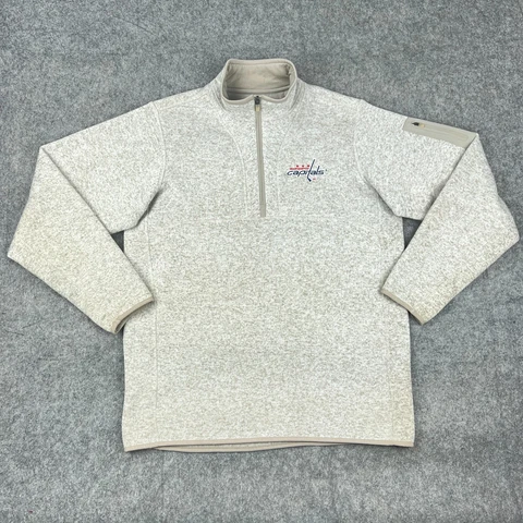 Washington Capitals Sweater Mens Large Tan 1/4 Zip Pullover NHL Hockey Mock Neck Cover