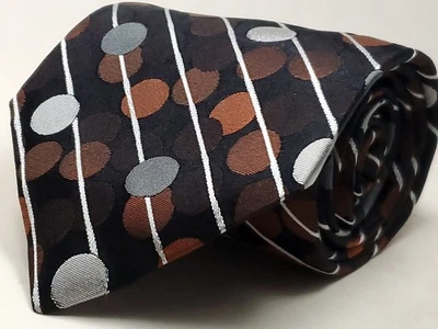 PIATTELLI 美国制造 100% 真丝领带 61 英寸长棕色黑色灰色圆点新品 — 第 1/4 张图片