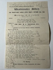 1929 Westminster Abbey Morning Afternoon Bulletin Program Service Oct 20th - Picture 1 of 14