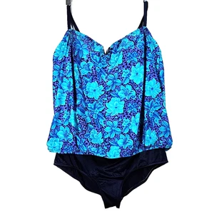 Maxine of Hollywood Tropical Tankini 2 Piezas Traje de Baño 24W Azul Floral Blusa EE. UU. - Imagen 1 de 16