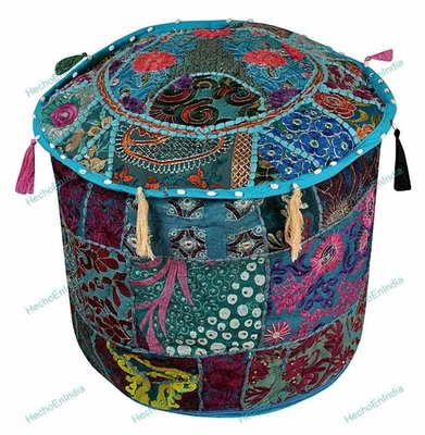 Indian Floral Pouf Ottoman Pouffe Poof Floor Foot Stool Ethnic Decorative - Image 1 of 4