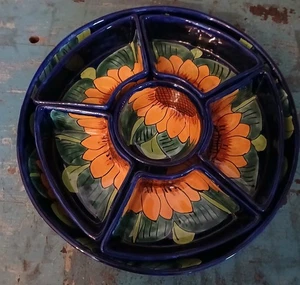 Talavera SONNENBLUMEN Floral Chip Dip Salsa Taco Servierschale mexikanisch bleifrei  - Bild 1 von 11