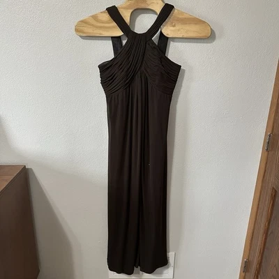 Vestido Halter Alex Evenings Formal Busto Acanalado Marrón Talla 10 Brillo Y2K Maxi Foto 1 de 4