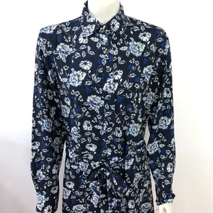 Lauren Ralph Lauren 8 A-Line Belted Below Knee Dress Floral Blue MINT - Picture 1 of 17