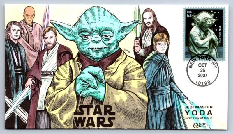 US FDC 2007 COLLINS HANDPAINTED STAR WARS YODA FIRST DAY COVER - Image 1 of 1