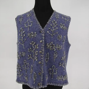 Portraits Northern Isles Vest XL Shetland Wool Floral Embroidered Blue Gray - Picture 1 of 7