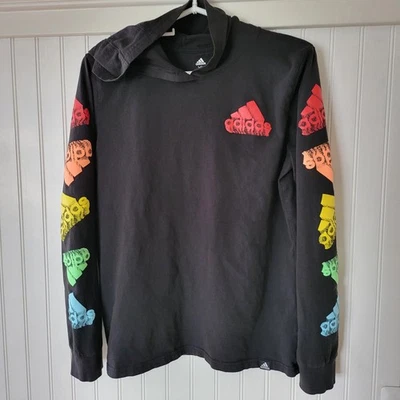 Adidas Hoodie Shirt Long Sleeve T-shirt Boys Small Youth XL 18/20 Black - Image 1 of 4