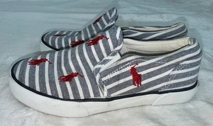 POLO RALPH LAUREN Keaton Casual Sneakers Slip On Blue All Over Pony Boys Size 12 - Picture 1 of 9
