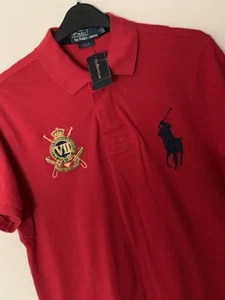 Mens Ralph Lauren Polo Shirt Large Big Pony Slim Fit New Tags Red Jockey Club - Picture 1 of 2
