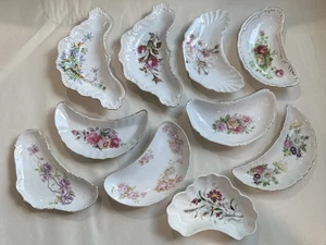 Vintage Crescent Bone Plates Floral Designs non matching Lot Of 10 - Picture 1 of 21