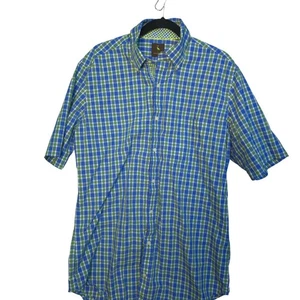 Tailorbyrd Large Tall blau grün kariertes kurzärmliges Button Down Hemd Herren - Bild 1 von 8