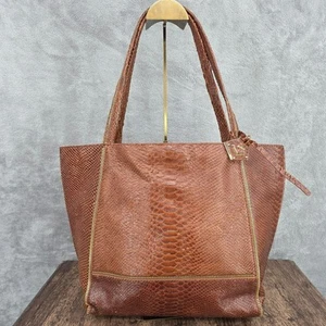 Botkier Soho Tote Schultertasche L Struktur Braun Schlangenmuster Leder Gold Reißverschlüsse - Bild 1 von 14