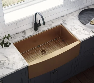 Ruvati 30' Apron-Front Farmhouse Copper ToneMatte Bronze Kitchen Sink- RVH9660CP - Image 1 of 4