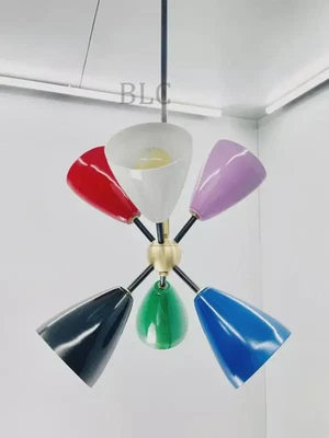 6 Arms Brass Chandelier Mid Century Stilnovo Style Ceiling Fixture X-mass Gift - Image 1 of 4