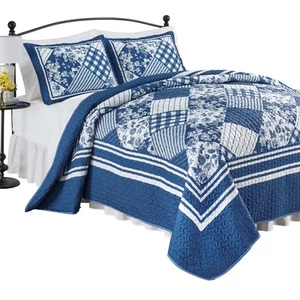 Lucy Oversized Diamond Patchwork Blue and White Quilt - Picture 1 of 2