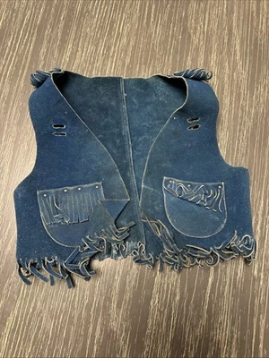 CHALECO VAQUERO VINTAGE AÑOS 70 Sears CHILDS azul gamuza cuero lindo necesita TLC Foto 1 de 4