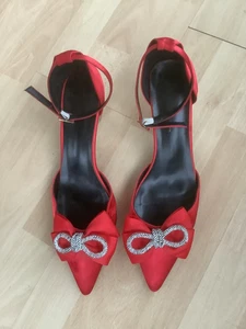 Red Satin heeled  sandals  Size 10.     (EU44) - Picture 1 of 6