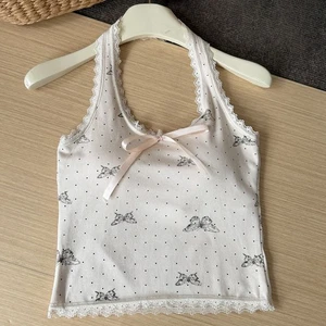 Women Printed Lace Bow Tie Vest with Chest Cushion for Spring Summer Autumn Use - Picture 1 of 13