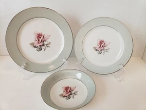 Juego de 3 piezas de colección Halsey China Damasco rosa ensalada plato salsa plato - Imagen 1 de 6