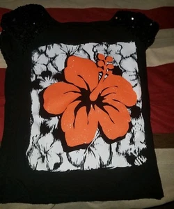Girls Justice glitter Hibiscus shirt size 18 (pre-owned) - Picture 1 of 2