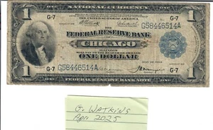 1914 1 dollar National currency, Blue seal Federal reserve note - Picture 1 of 2