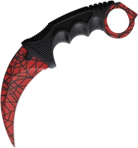 ElitEdge Fixed Red Knife 3.5" Stainless Steel Karambit Blade Black ABS Handle - Picture 1 of 11