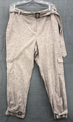 7th Avenue Design Studio Women Cargo Pants 16 Brown Linen Loose Fit Travel - Image 1 of 4