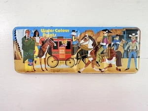Vintage PAGE of London Water Colour Paints Palette Metal Tin Case Cowboy Indian - Picture 1 of 14